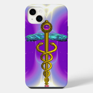 GOLD CADUCEUS MEDICAL SYMBOL ,Violet Purple iPhone 14 Plus Case
