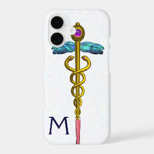 GOLD CADUCEUS MEDICAL SYMBOL White Monogram
