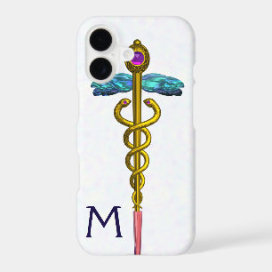 GOLD CADUCEUS MEDICAL SYMBOL White Monogram