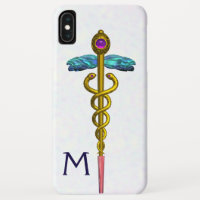 GOLD CADUCEUS MEDICAL SYMBOL White Monogram