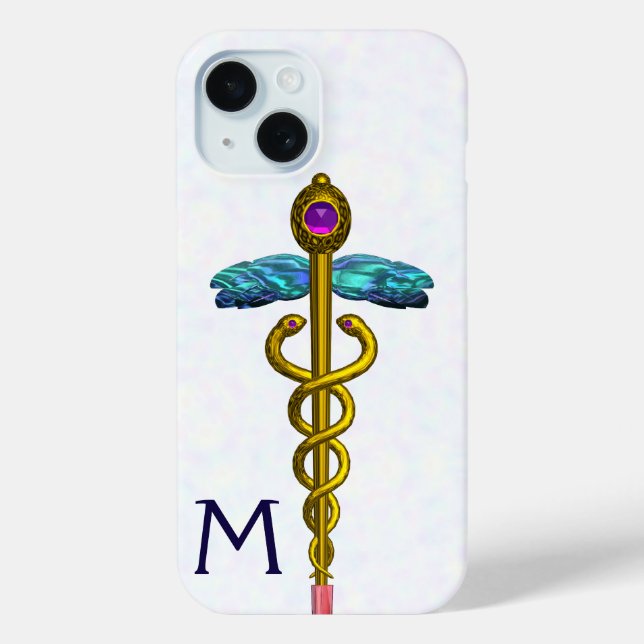 GOLD CADUCEUS MEDICAL SYMBOL White Monogram Case-Mate iPhone Case (Back)