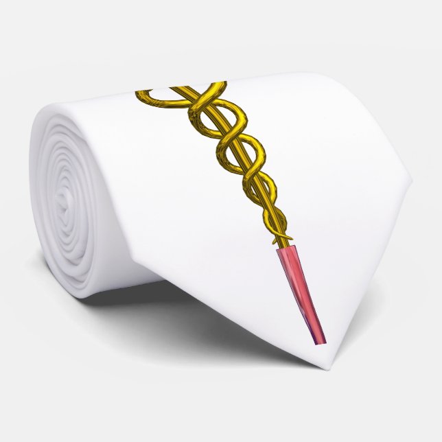 GOLD CADUCEUS MEDICAL SYMBOL , White Tie (Rolled)