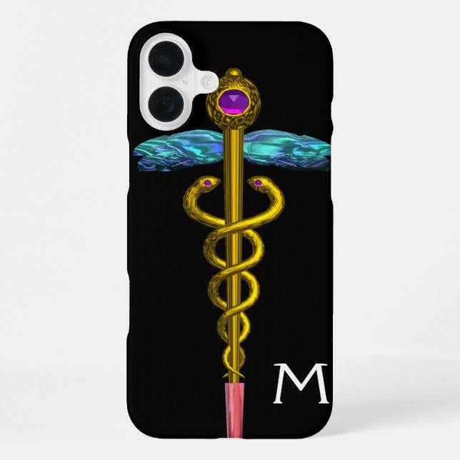 GOLD CADUCEUS MONOGRAM ,Black iPhone Case (Back)