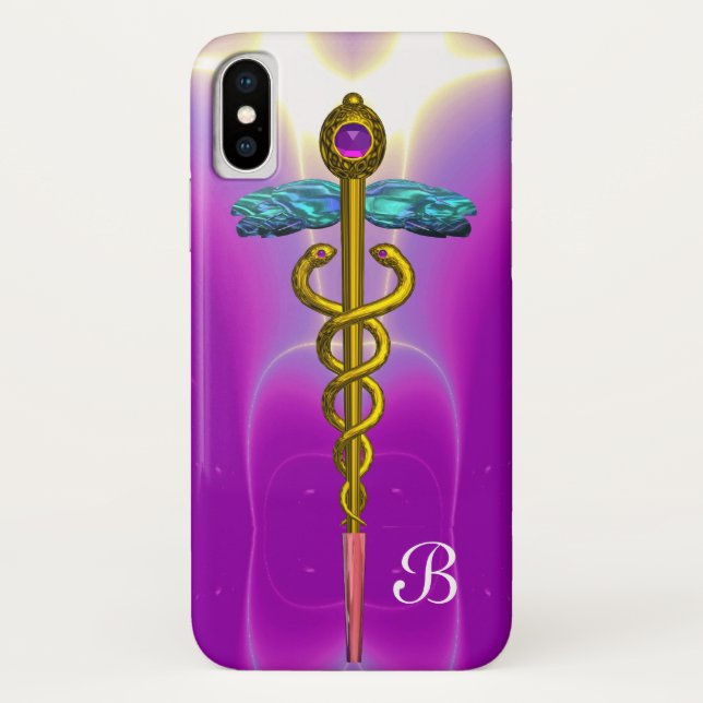 GOLD CADUCEUS MONOGRAM ,Pink Fuchsia Case-Mate iPhone Case (Back)