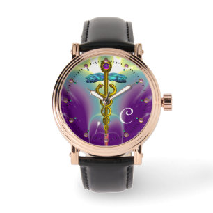 GOLD CADUCEUS MONOGRAM ,Purple Green Watch