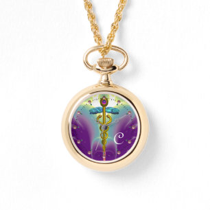 GOLD CADUCEUS MONOGRAM ,Purple Green Watch