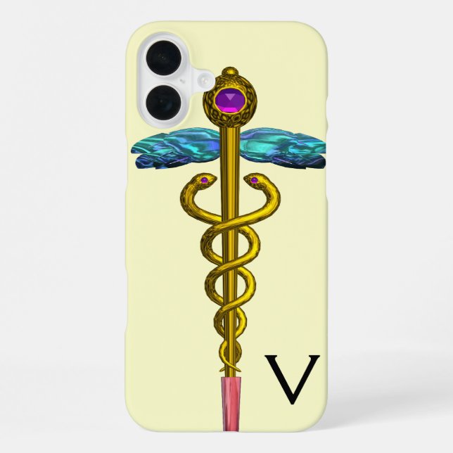 GOLD CADUCEUS MONOGRAM,White iPhone Case (Back)