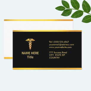 Gold Caduceus on Black Medical Business Card