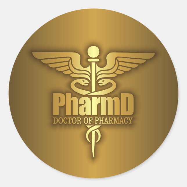 Gold Caduceus (PharmD) Classic Round Sticker (Front)
