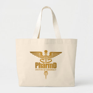 Gold Caduceus (PharmD) Large Tote Bag