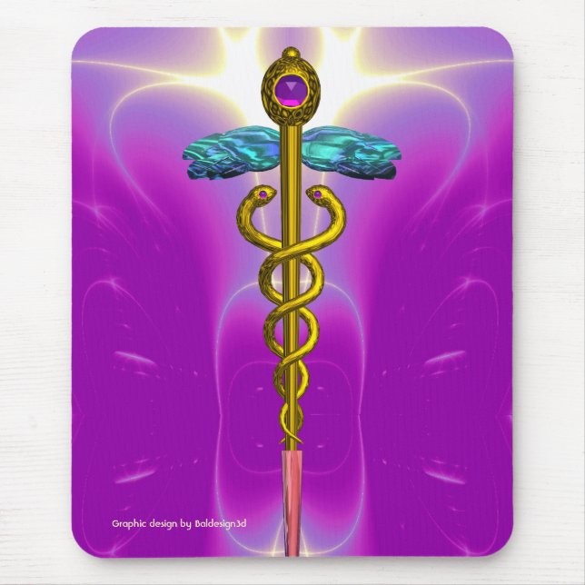 GOLD CADUCEUS Pink Fuchsia Mouse Mat (Front)