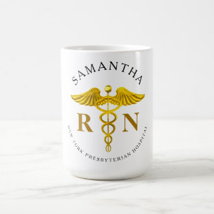 Gold Caduceus Registered Nurse Name Coffee Mug