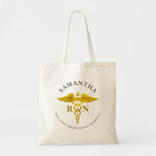 Gold Caduceus Registered Nurse Name Tote Bag