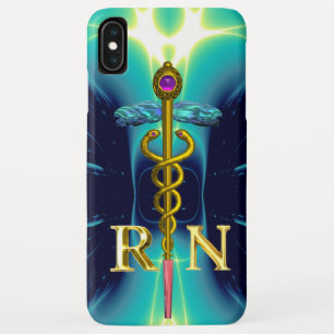 GOLD CADUCEUS REGISTERED NURSE SYMBOL Aqua Blue iPhone XS Max Case
