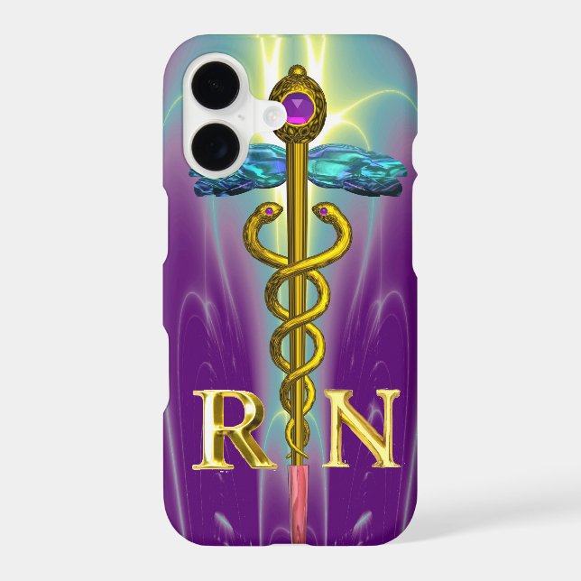 GOLD CADUCEUS REGISTERED NURSE SYMBOL Blue Purple (Back)