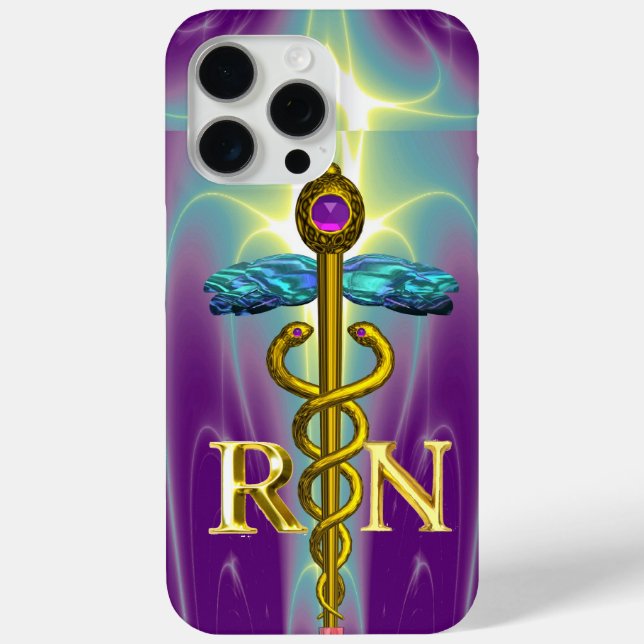 GOLD CADUCEUS REGISTERED NURSE SYMBOL Blue Purple Case-Mate iPhone Case (Back)