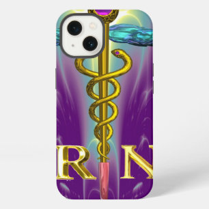 GOLD CADUCEUS REGISTERED NURSE SYMBOL Blue Purple iPhone 13 Case