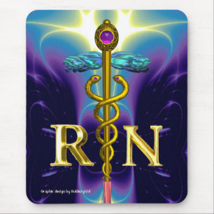 GOLD CADUCEUS REGISTERED NURSE SYMBOL Blue Purple Mouse Mat