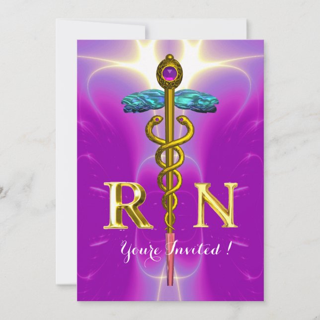 GOLD CADUCEUS REGISTERED NURSE SYMBOL Graduation Invitation (Front)