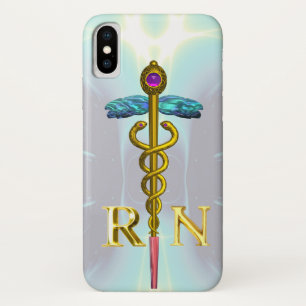 GOLD CADUCEUS REGISTERED NURSE SYMBOL Light Blue iPhone X Case