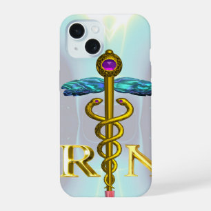 GOLD CADUCEUS REGISTERED NURSE SYMBOL Light Blue iPhone 15 Case