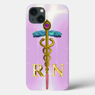 GOLD CADUCEUS REGISTERED NURSE SYMBOL Light Pink iPhone 13 Case