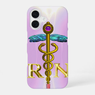 GOLD CADUCEUS REGISTERED NURSE SYMBOL Light Pink iPhone 16 Case