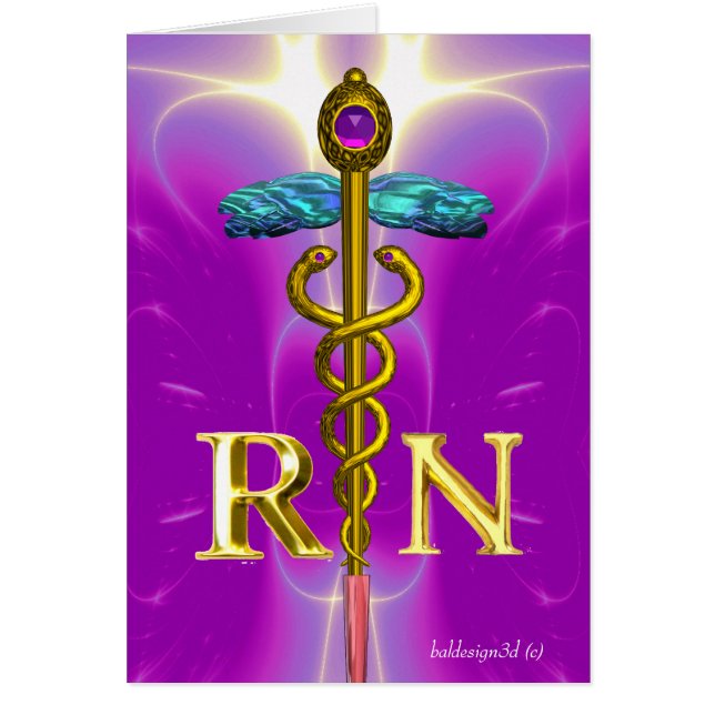 GOLD CADUCEUS REGISTERED NURSE SYMBOL Pink Fuchsia (Front)