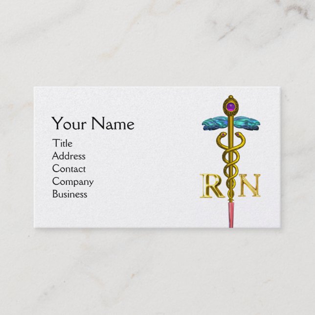 GOLD CADUCEUS REGISTERED NURSE SYMBOL pink Fuchsia Business Card (Front)