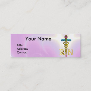 GOLD CADUCEUS REGISTERED NURSE SYMBOL Pink Fuchsia Mini Business Card