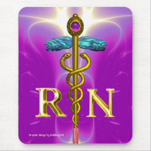 GOLD CADUCEUS REGISTERED NURSE SYMBOL Pink Fuchsia Mouse Mat