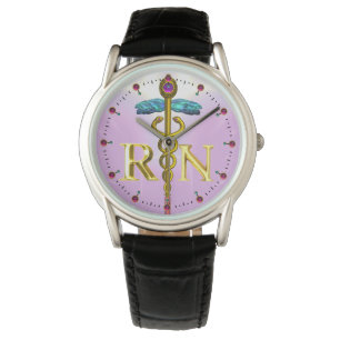 GOLD CADUCEUS REGISTERED NURSE SYMBOL / Pink,Lilac Watch