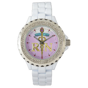 GOLD CADUCEUS REGISTERED NURSE SYMBOL / Pink,Lilac Watch