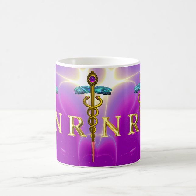 GOLD CADUCEUS REGISTERED NURSE SYMBOL Pink Purple Coffee Mug (Center)