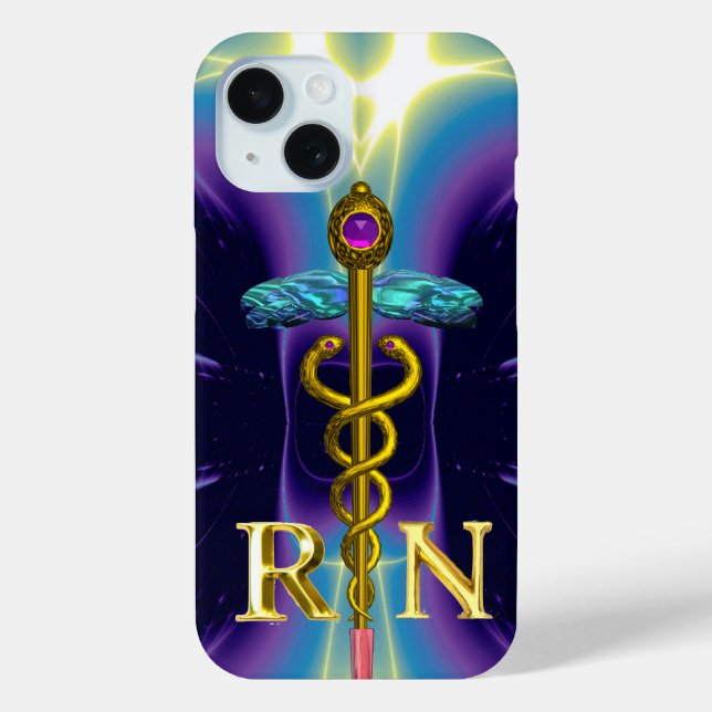 GOLD CADUCEUS REGISTERED NURSE SYMBOL Purple Blue Case-Mate iPhone Case (Back)