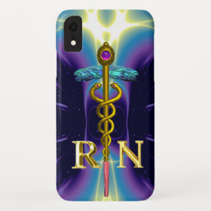 GOLD CADUCEUS REGISTERED NURSE SYMBOL Purple Blue iPhone XR Case
