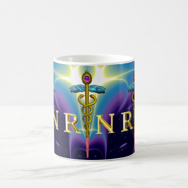 GOLD CADUCEUS REGISTERED NURSE SYMBOL Purple Blue Coffee Mug (Center)