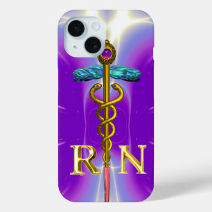 GOLD CADUCEUS REGISTERED NURSE SYMBOL Purple iPhone 15 Case