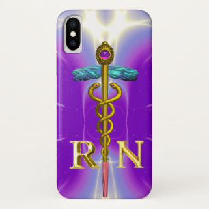 GOLD CADUCEUS REGISTERED NURSE SYMBOL Purple iPhone X Case