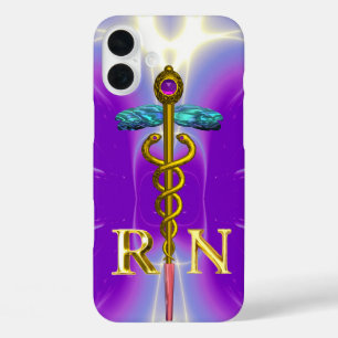 GOLD CADUCEUS REGISTERED NURSE SYMBOL Purple iPhone 16 Plus Case