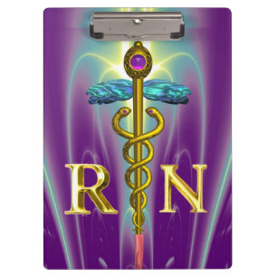 GOLD CADUCEUS REGISTERED NURSE SYMBOL Purple Green Clipboard