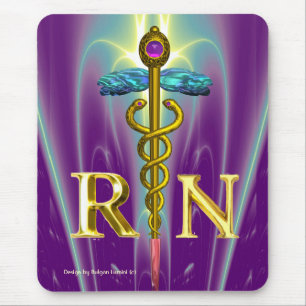 GOLD CADUCEUS REGISTERED NURSE SYMBOL Purple Green Mouse Mat