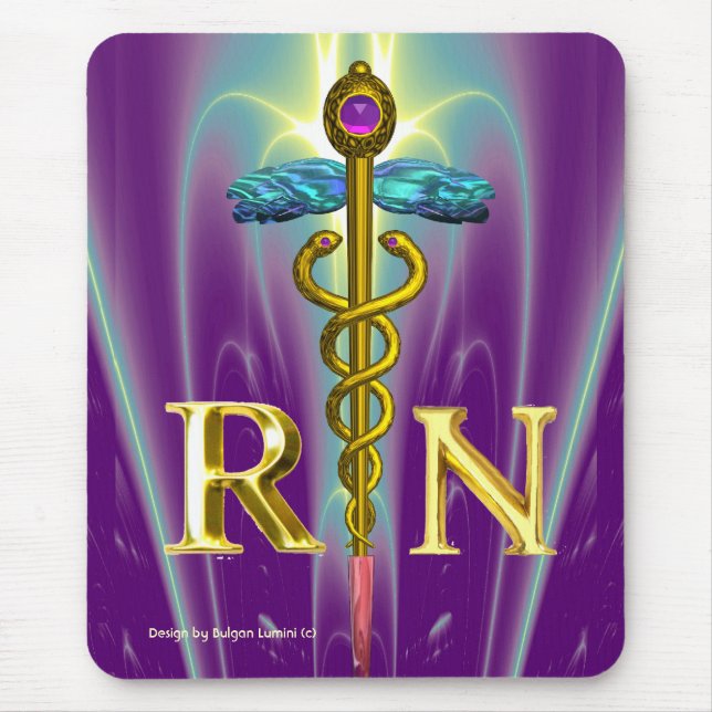 GOLD CADUCEUS REGISTERED NURSE SYMBOL Purple Green Mouse Mat (Front)