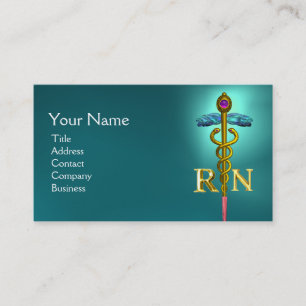 GOLD CADUCEUS REGISTERED NURSE SYMBOL Teal Blue Business Card