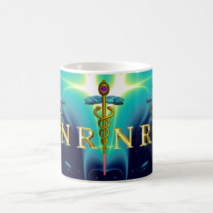 GOLD CADUCEUS REGISTERED NURSE SYMBOL Teal Blue Coffee Mug