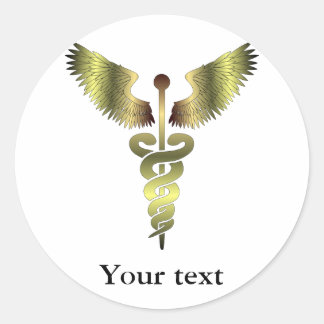 Gold Caduceus symbol Classic Round Sticker
