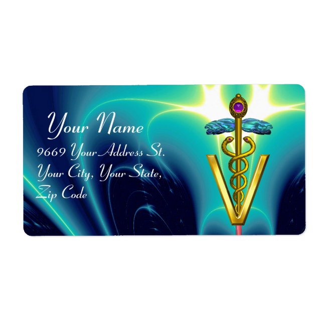 GOLD CADUCEUS VETERINARY SYMBOL, Aqua Blue ,Teal (Front)
