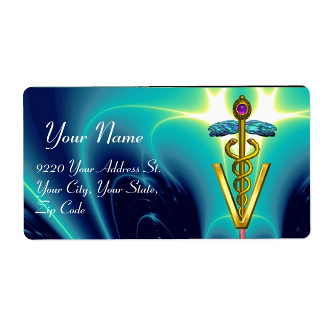 GOLD CADUCEUS VETERINARY SYMBOL, aqua blue,teal (Front)