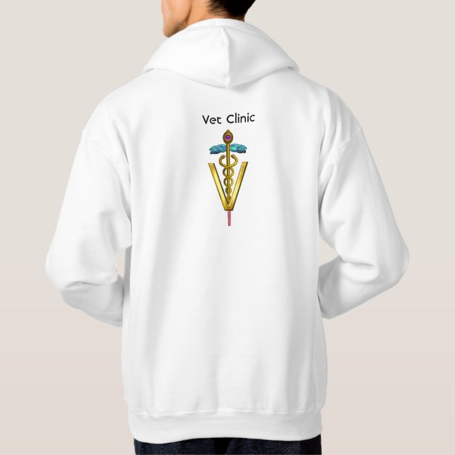 GOLD CADUCEUS VETERINARY SYMBOL Aqua Blue Waves Hoodie (Back)
