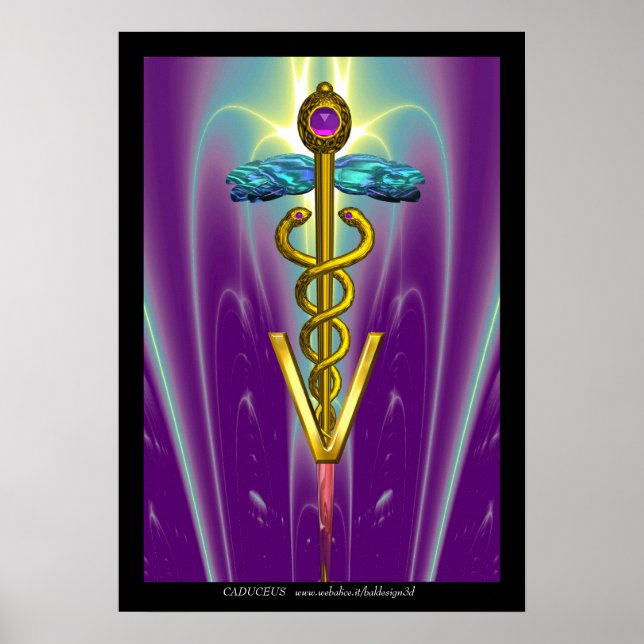 GOLD CADUCEUS VETERINARY SYMBOL Blue Purple Poster (Front)